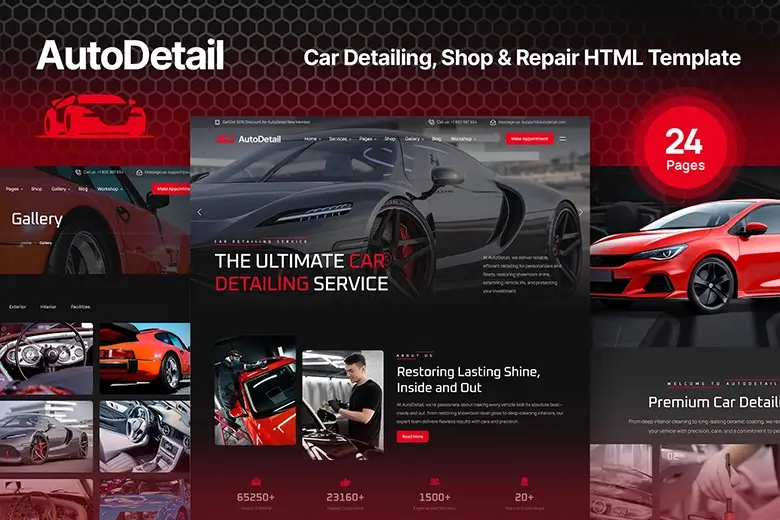 AutoDetail - Car Detailing, Car Listing, Shop & Repair Website Template
