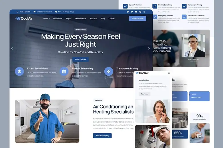Air Conditioning & Heating HVAC Service Website Template - CoolAir