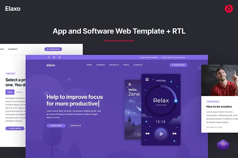 Elaxo - App and Software Website Template + RTL
