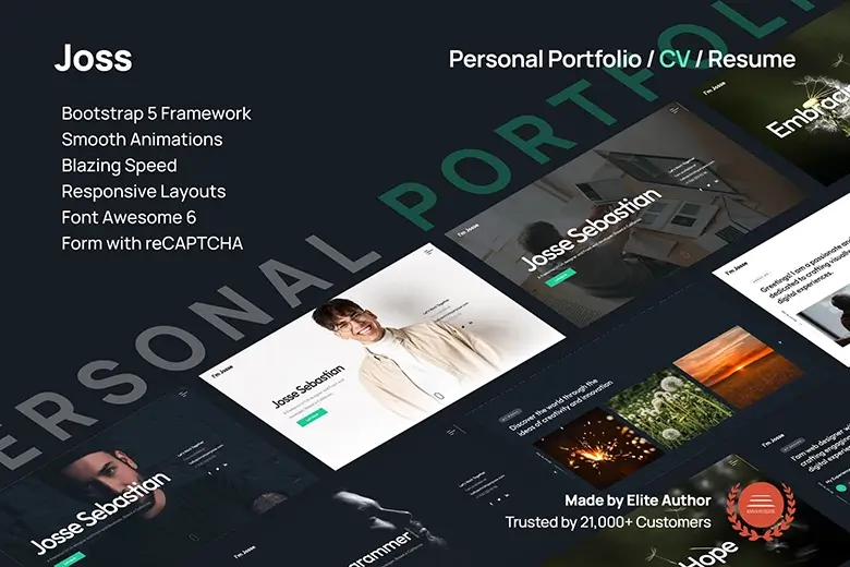 Joss - Personal Portfolio CV Resume One Page Template