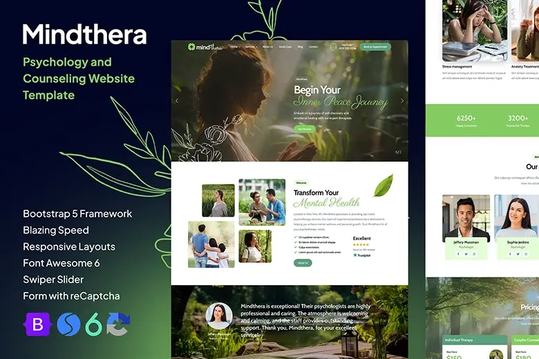 Psychology and Counseling Website Template - Mindthera
