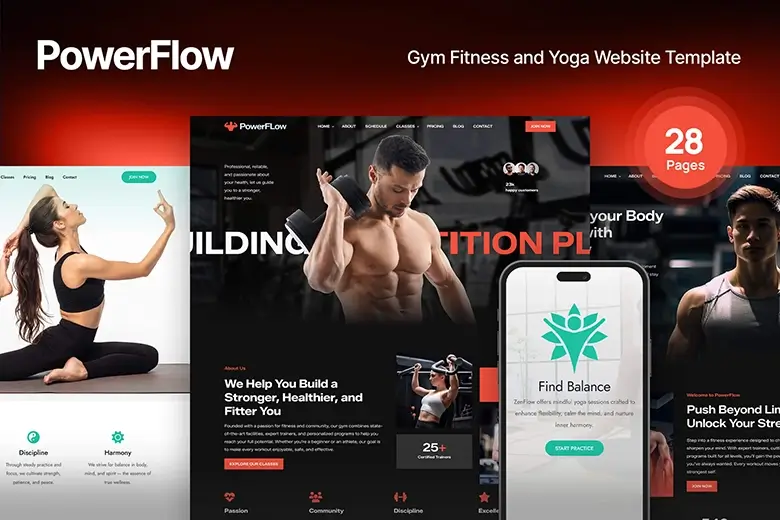 PowerFlow - Gym Fitness and Yoga HTML Website Template