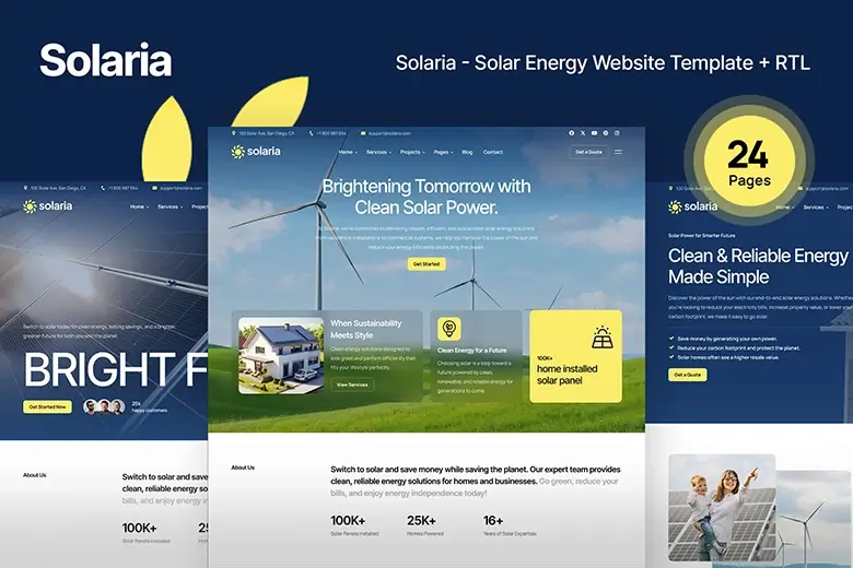Solaria - Solar Energy Website Template + RTL